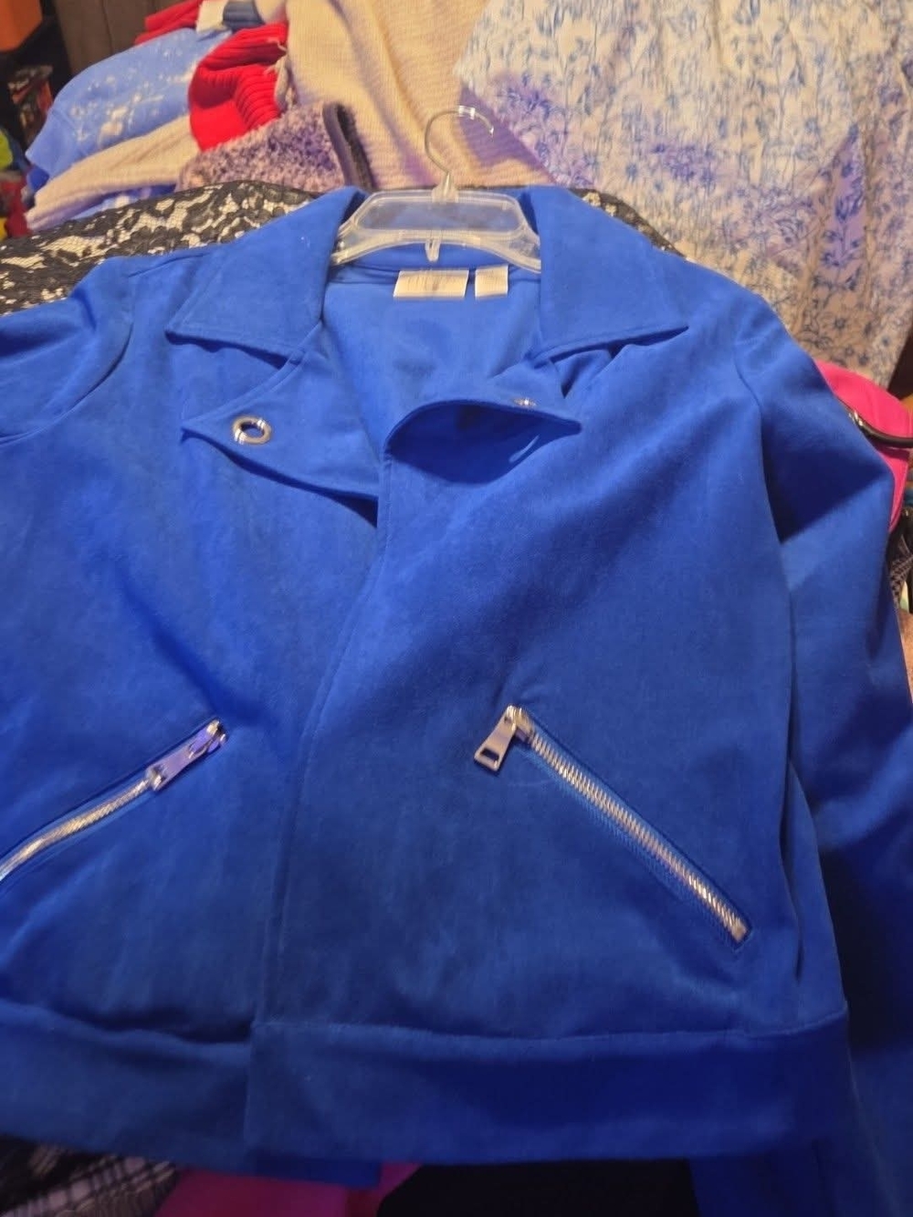 Chico's Royal Blue Suede-Style Bomber Jacket
